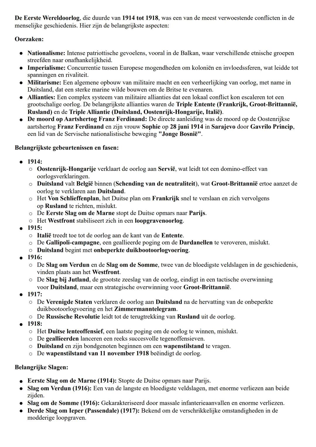 De Eerste Wereldoorlog, die duurde van 1914 tot 1918, was een van de meest verwoestende conflicten in de
menselijke geschiedenis. Hier zijn