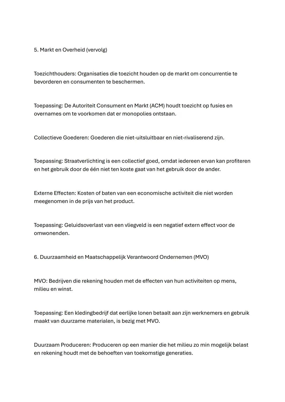 Tuurlijk, hier is een uitgebreidere uitleg van de belangrijkste concepten, zodat je ze beter
kunt begrijpen en toepassen:
1. Marktwerking e