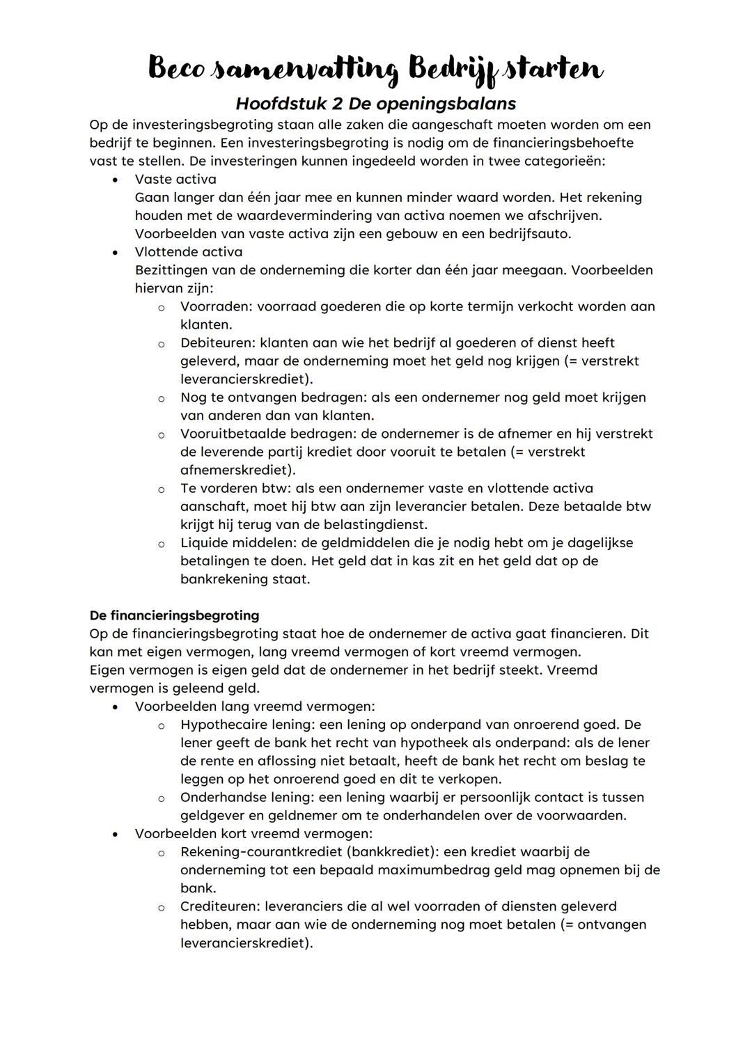 # Beco samenvatting Bedrijf starten
## Hoofdstuk 1 De oprichting van een onderneming
Je kunt ervoor kiezen in loondienst te gaan werken bi