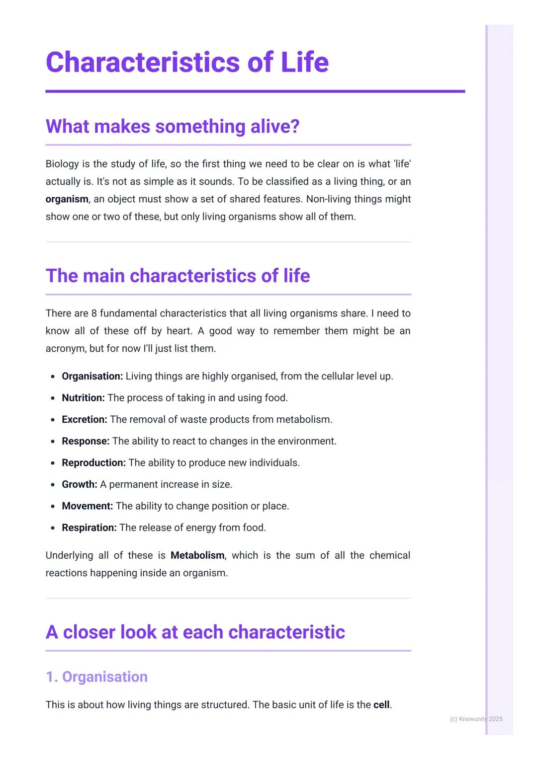 # Characteristics of Life
## What makes something alive?
Biology is the study of life, so the first thing we need to be clear on is what '