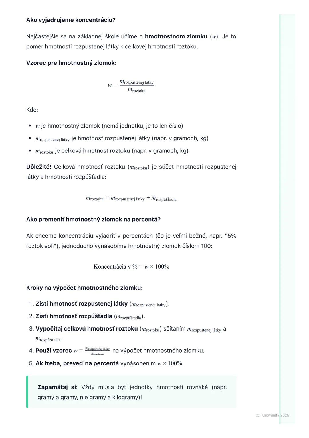 # Koncentrácia roztokov
(základy)
1. Prehľad / Úvod
Dnes si zopakujeme, čo je to koncentrácia roztokov. Je to dôležitá téma, lebo
nám pomá