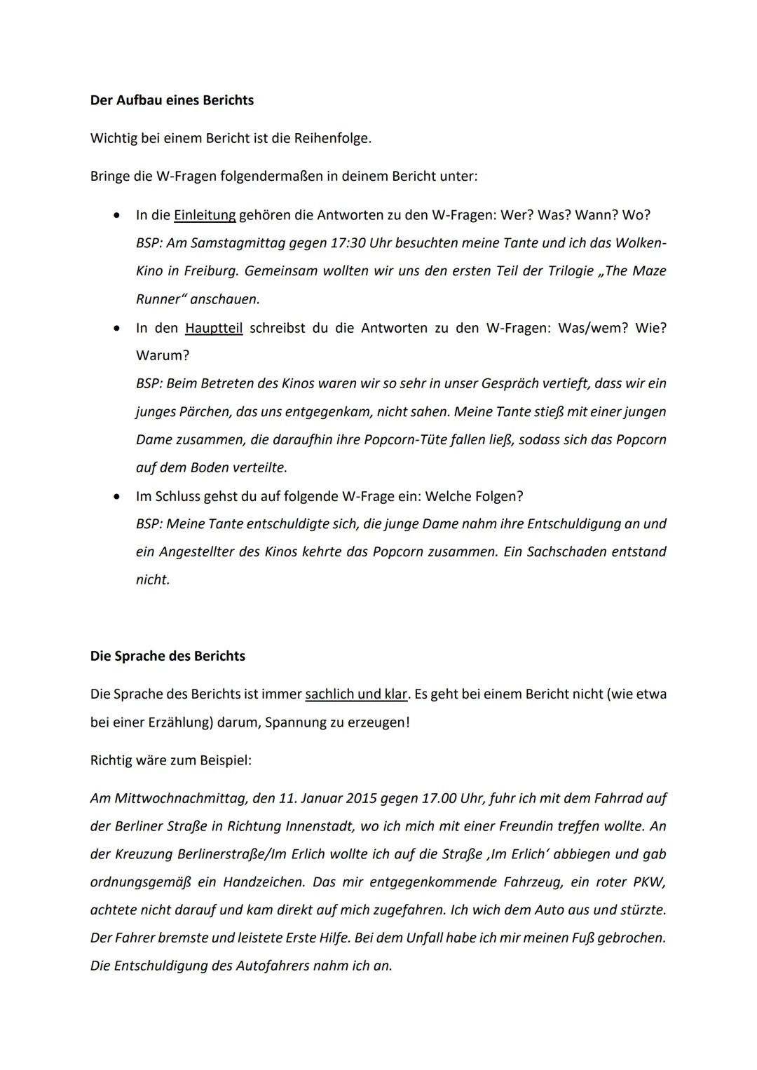 # Ein Bericht schreiben
(Deutsch - Klasse 5/6)
Merkmale eines Berichts
- Ein Bericht ist ein Text, der sachlich und objektiv ein Geschehe