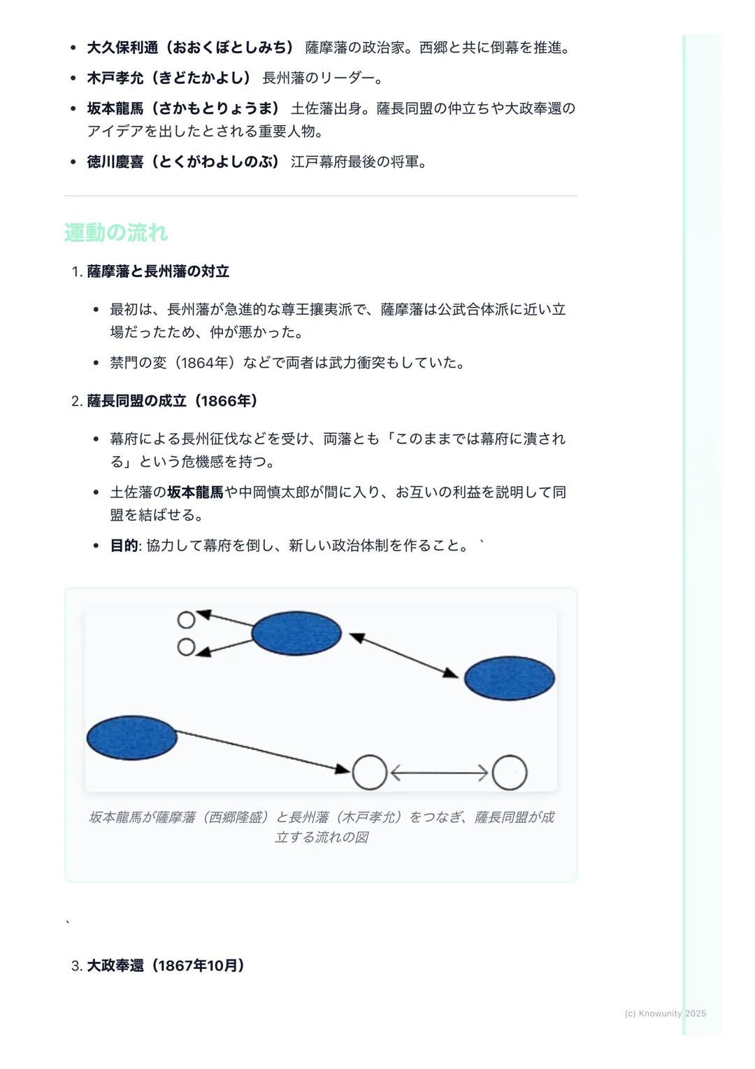 # 倒幕運動と戊辰戦争
倒幕運動と戊辰戦争の概要
開国後、幕府の力が弱まり、国内は混乱した。幕府の政治に不満を持つ武士たち
を中心に、天皇を中心とした新しい国づくりを目指す動きが強まっていく。特に
力のあった薩摩藩と長州藩が中心となり、幕府を倒すための倒幕運動が本格化
し、つ