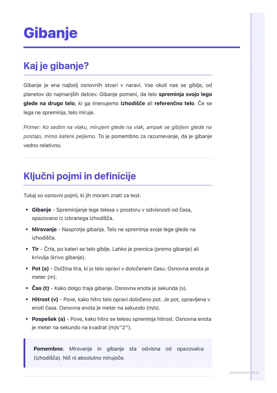 # Gibanje
## Kaj je gibanje?
Gibanje je ena najbolj osnovnih stvari v naravi. Vse okoli nas se giblje, od
planetov do najmanjših delcev. G