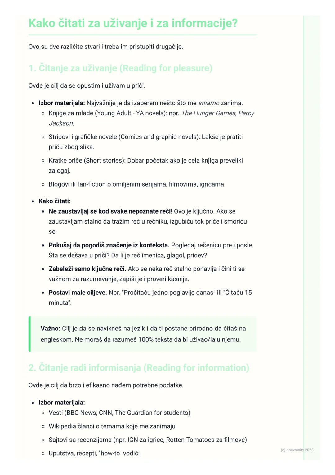 # Čitanje za uživanje i
informisanje
Uvod u čitanje van nastave
Čitanje na engleskom van škole nije samo za domaći. To je najbolji način d