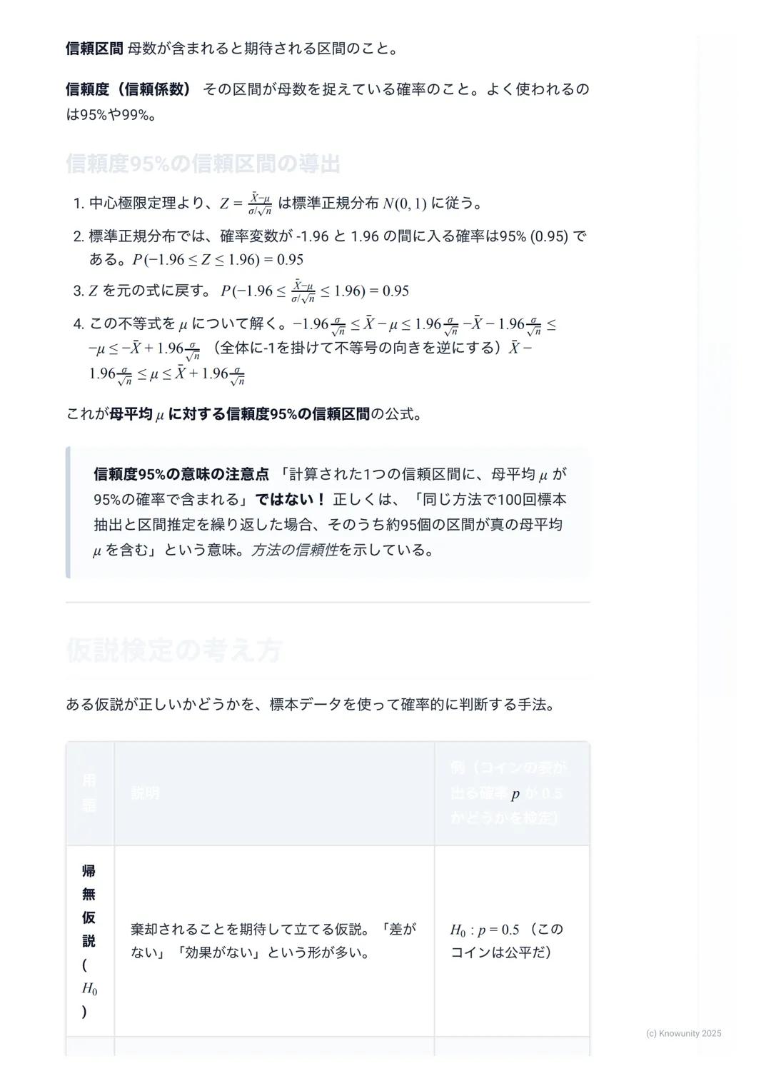 # 統計的な推測の基礎
## 統計的な推測の概要・
統計的な推測とは、**標本(サンプル) **と呼ばれる一部分のデータを使って、
**母集団(調査したい全体の集団) **の性質を推測すること。例えば、全国の高
校生の平均身長を知りたいとき、全員を測るのは不可能。だから、無作
