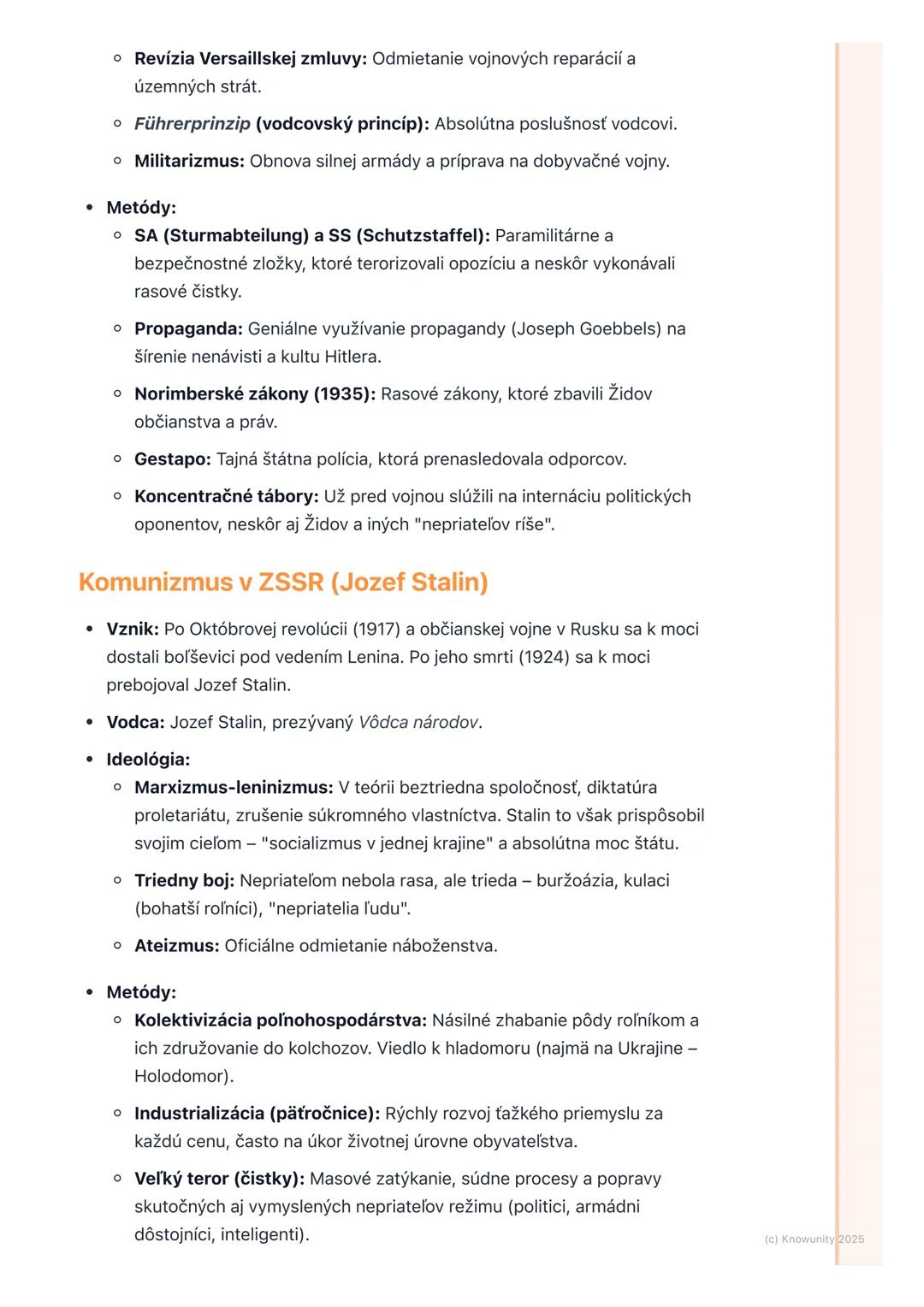 # Vzostup totalitných režimov
(fašizmus, nacizmus,
komunizmus v ZSSR)
1. Prehľad vzostupu totalitných režimov
Po prvej svetovej vojne sa s