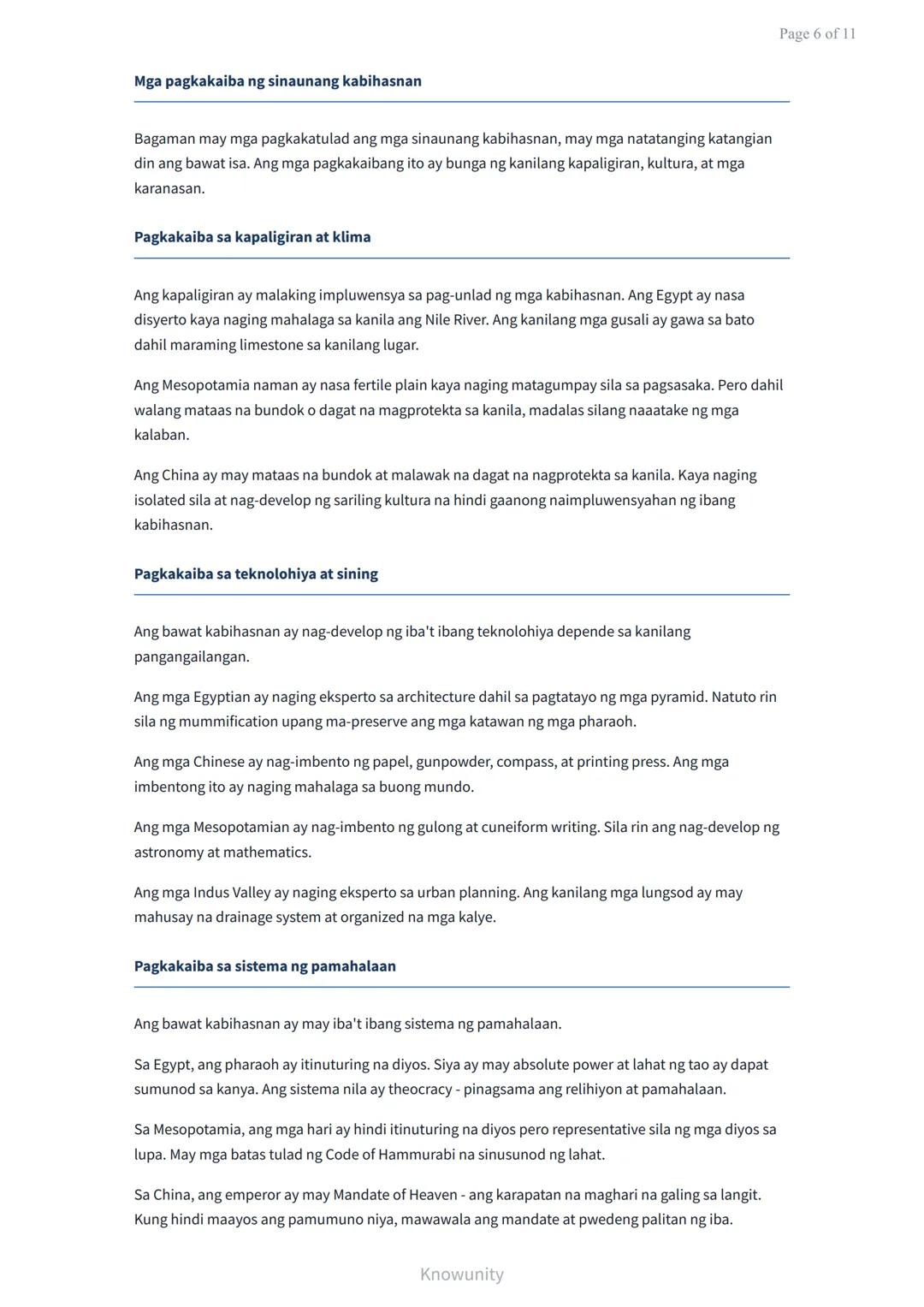 # Sinauang Kabihasnan ng Daigdig: Pagkakatulad at Pagkakaiba
Pag-aaral ng mga sinauang kabihasnan at kanilang mga katangian
## Mga Layunin