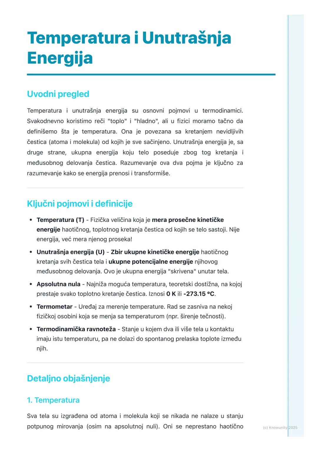 # Temperatura i Unutrašnja
Energija
Uvodni pregled
Temperatura i unutrašnja energija su osnovni pojmovi u termodinamici.
Svakodnevno koris