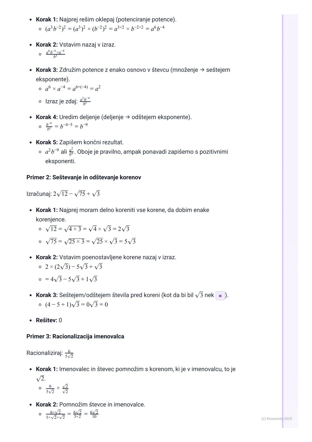 # Potence in koreni
Uvod v potence in korene
Potence so v bistvu okrajšava za večkratno množenje istega števila s samim
seboj. Na primer,
