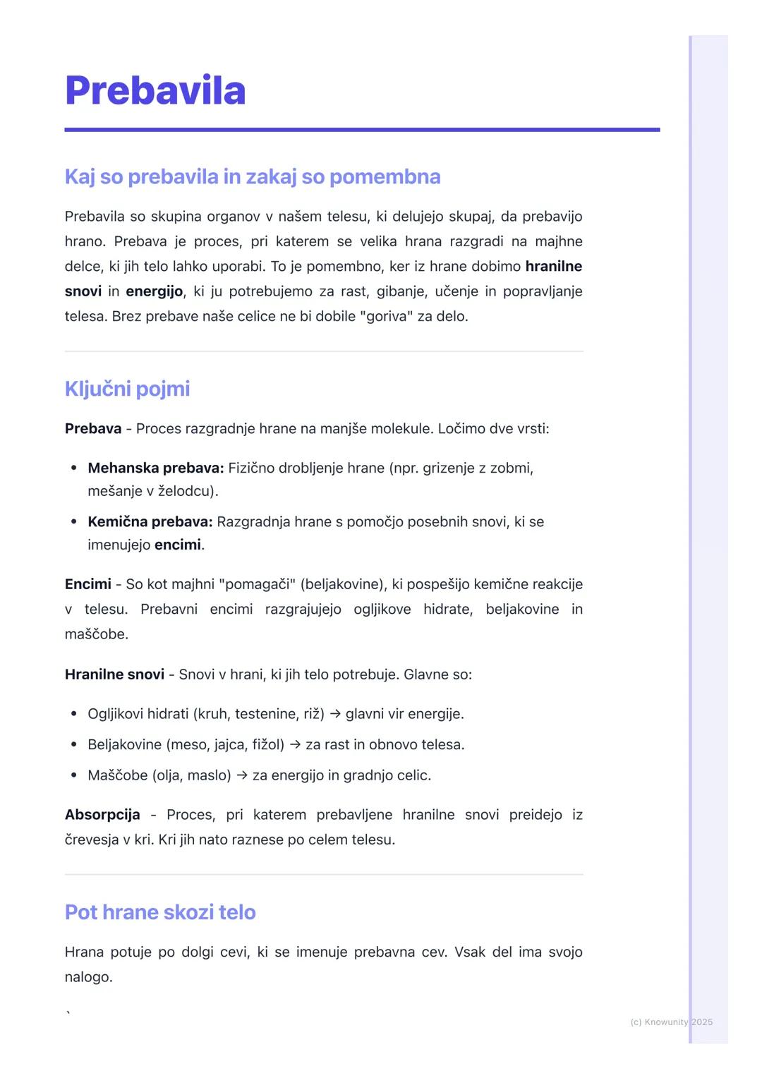 # Prebavila
Kaj so prebavila in zakaj so pomembna
Prebavila so skupina organov v našem telesu, ki delujejo skupaj, da prebavijo
hrano. Pre