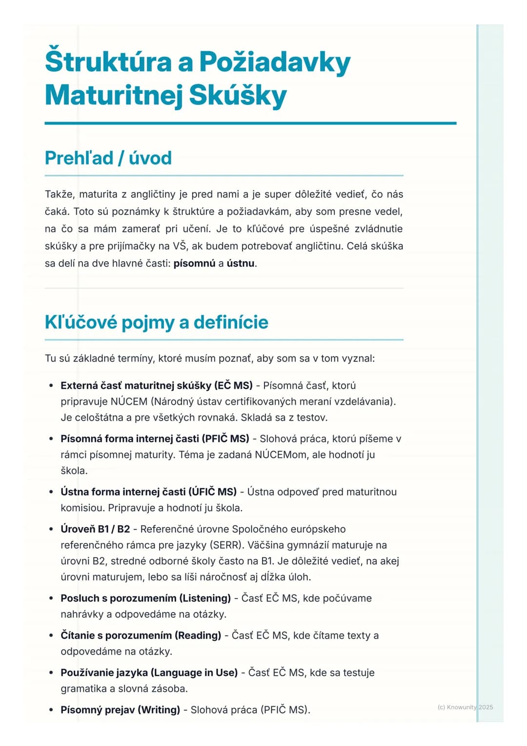 # Štruktúra a Požiadavky
Maturitnej Skúšky
Prehľad / úvod
Takže, maturita z angličtiny je pred nami a je super dôležité vedieť, čo nás
čak