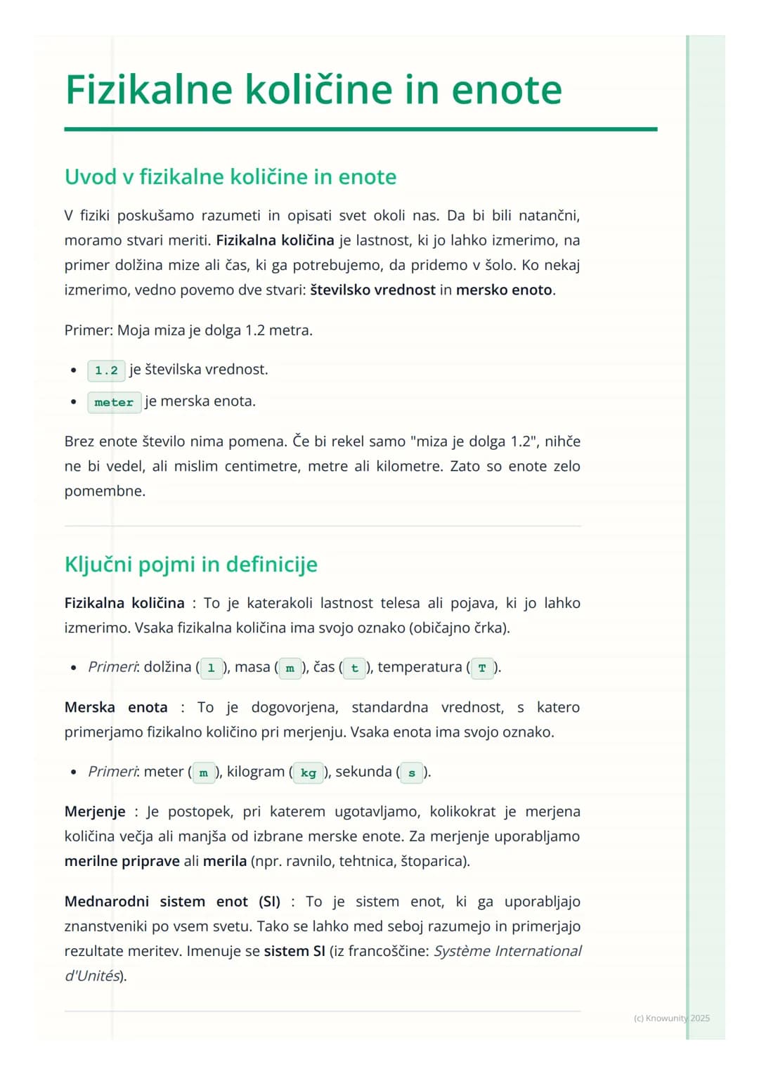 # Fizikalne količine in enote
Uvod v fizikalne količine in enote
V fiziki poskušamo razumeti in opisati svet okoli nas. Da bi bili natančn