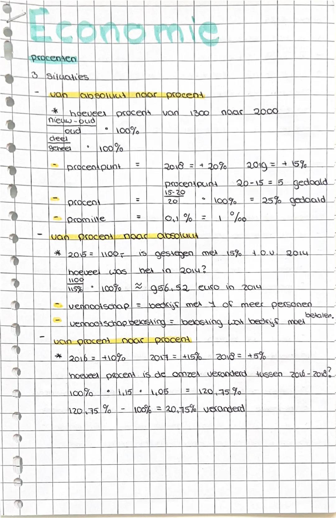 ## Economic
procenten
3 Situaties
- van absoluut naar procent
* hoeveel procent van 1300 naar 2000
nieuw-oud
oud 100%
deel
geheel 100%
pro
