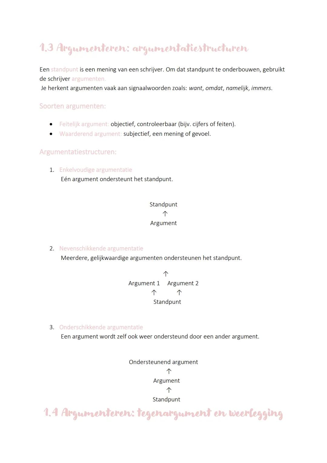 1.3 Argumenteren: argumentatiestructuren
Een standpunt is een mening van een schrijver. Om dat standpunt te onderbouwen, gebruikt
de schrijv
