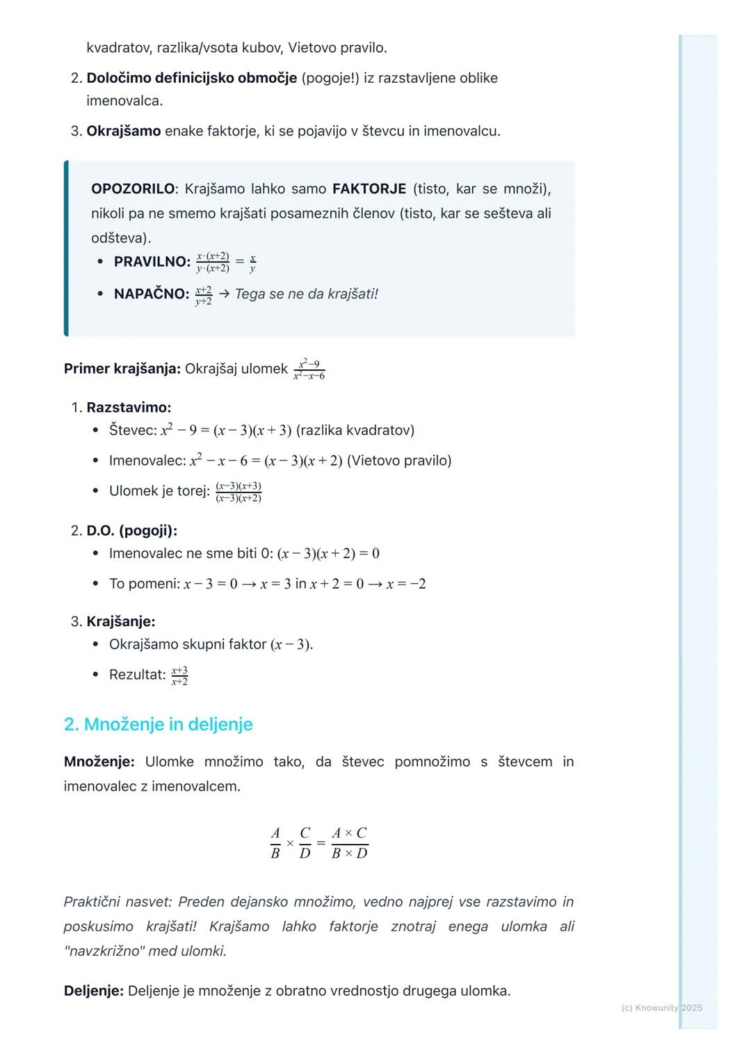 # Algebrski ulomki
Uvod v algebrske ulomke
Algebrski ulomki so v bistvu posplošitev navadnih ulomkov, s katerimi že
znamo računati. Razlik
