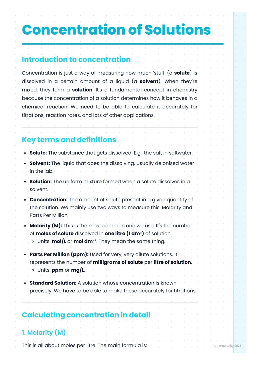 # Concentration of Solutions
## Introduction to concentration
Concentration is just a way of measuring how much 'stuff' (a solute) is
diss