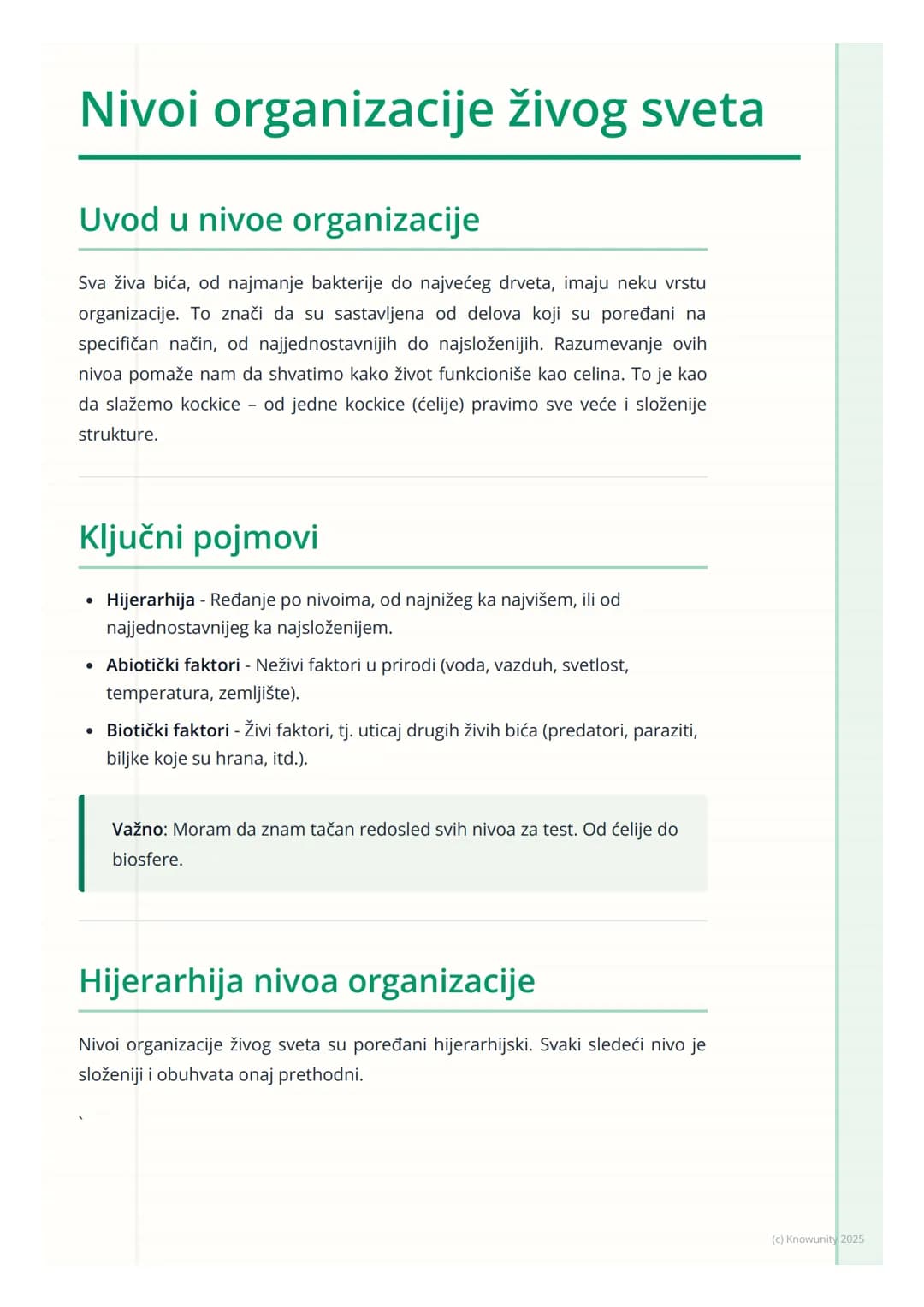 # Nivoi organizacije živog sveta
Uvod u nivoe organizacije
Sva živa bića, od najmanje bakterije do najvećeg drveta, imaju neku vrstu
organ