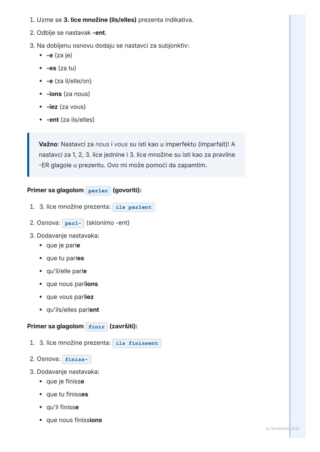 # Subjonktiv (Subjunctive Mood)
Uvod u subjonktiv
Subjonktiv (le subjonctif) nije vreme, već glagolski način. To je ključna
razlika u odno