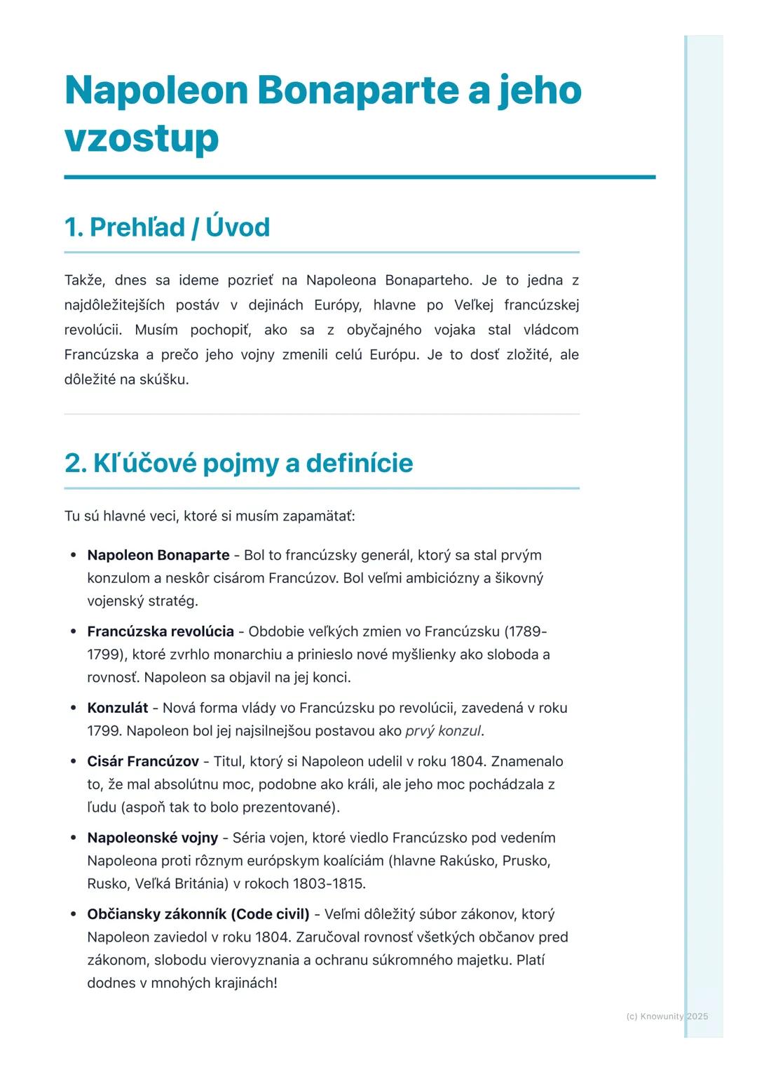 # Napoleon Bonaparte a jeho
vzostup
1. Prehľad / Úvod
Takže, dnes sa ideme pozrieť na Napoleona Bonaparteho. Je to jedna z
najdôležitejšíc