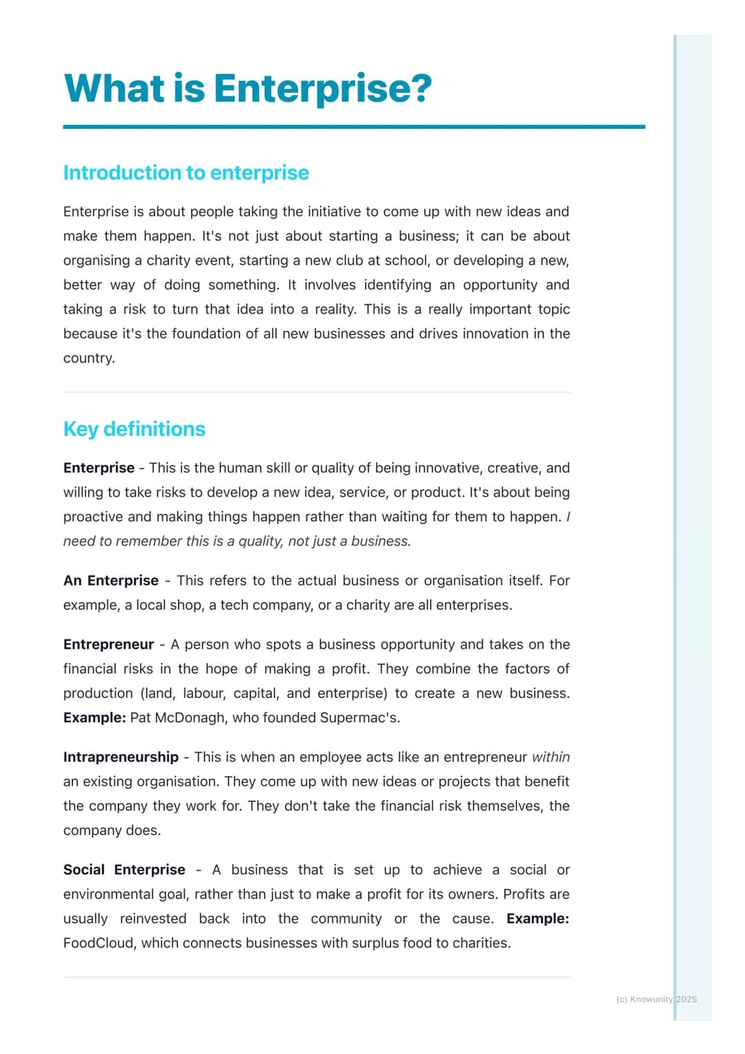 # What is Enterprise?
## Introduction to enterprise
Enterprise is about people taking the initiative to come up with new ideas and
make th