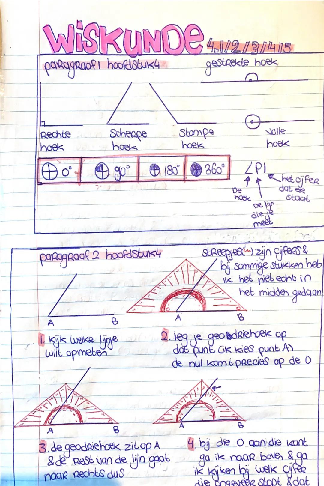 # WISKUNDE 4/2/3/415
paragraafi hoofdstuki
gestrekte hoek
Rechte
hoek
Scherpe
hoek
Stompe
hoek
Volle
hoek