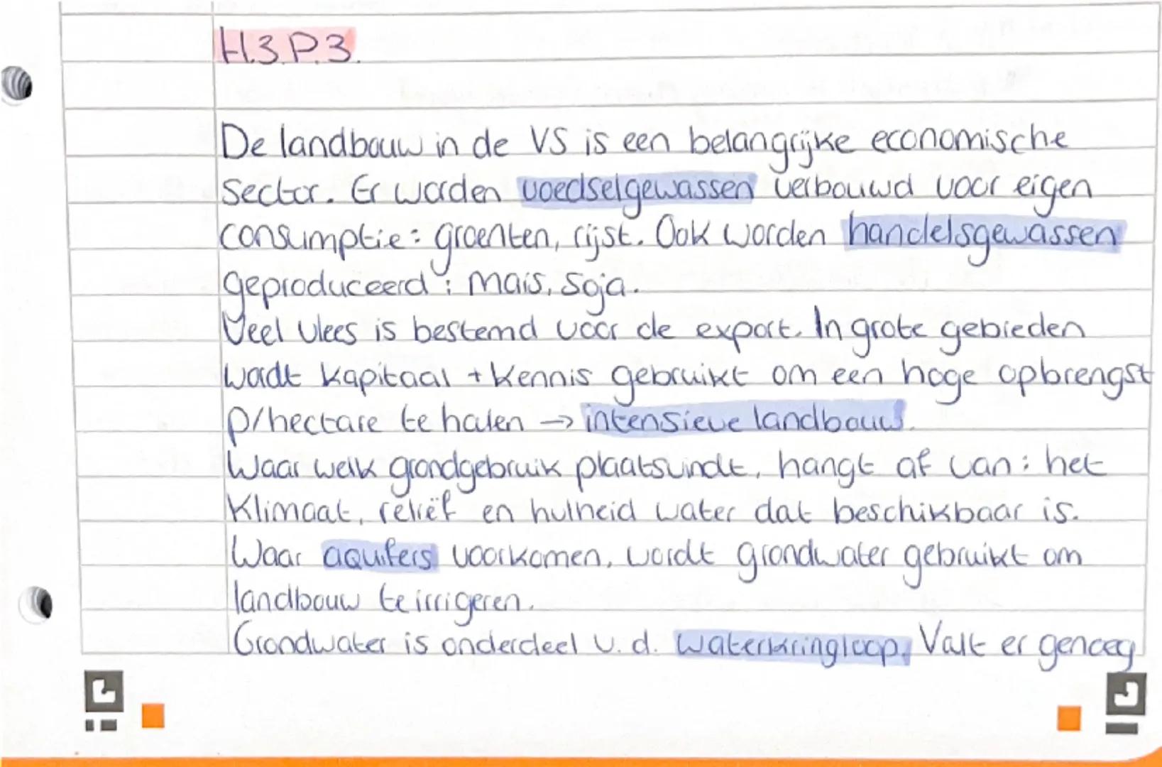 ## H3 P3
De landbouw in de VS is een belangrijke economische
Sector. Er worden voedselgewassen verbouwd voor eigen
consumptie: groenten, ri