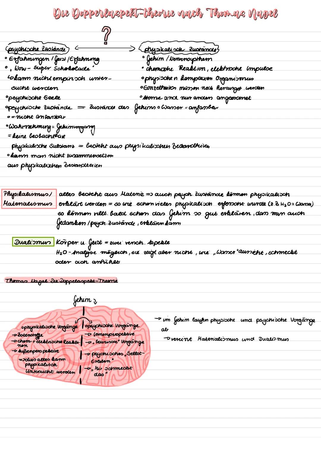 Die Dopperlaspekt-theorie nach Thomas Nagel
(psychische Zustände <
* Erfarningen / Gust/Erfarming
* Wow-super Schokolade
?
Lokan nich