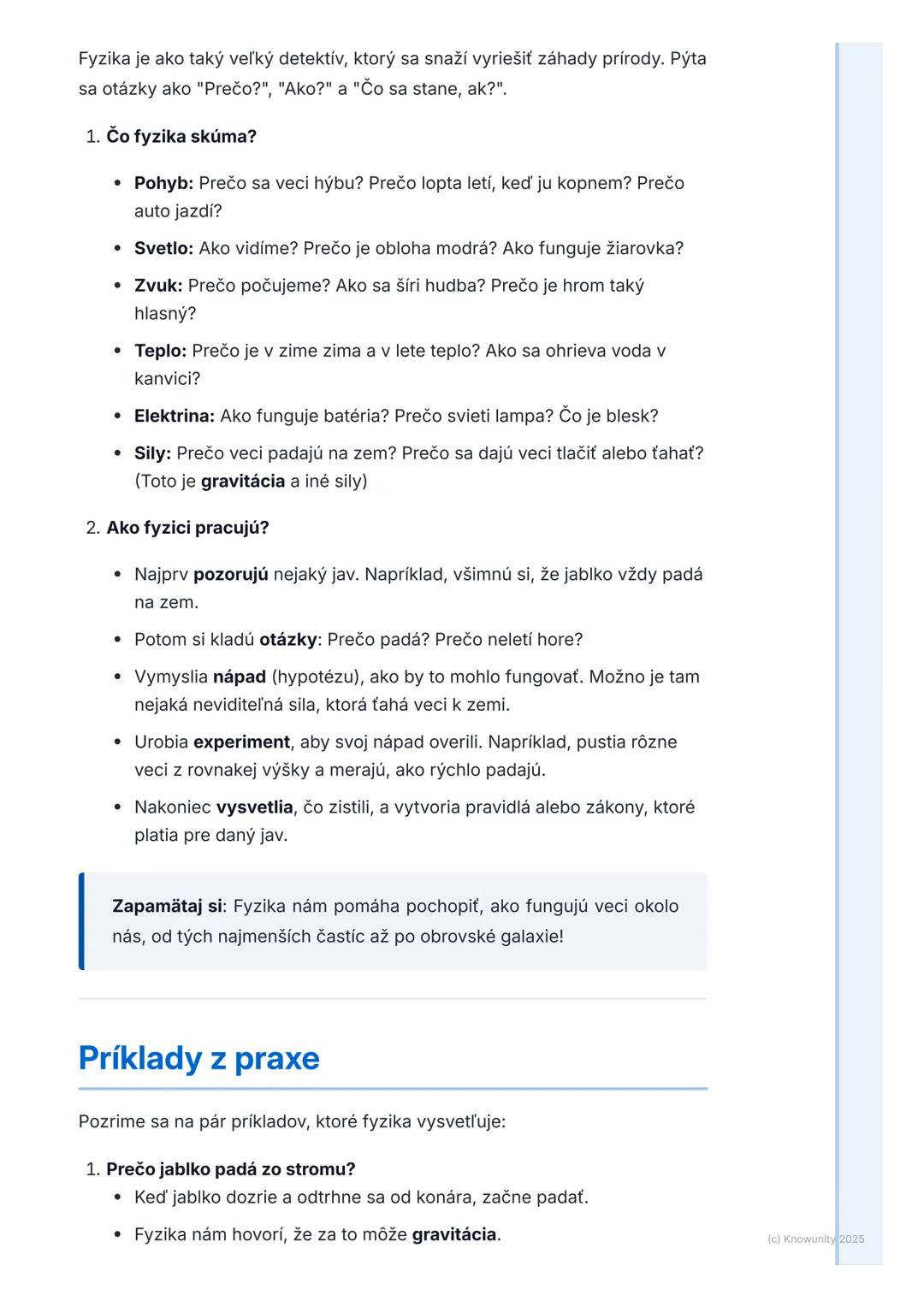 # Čo je fyzika
# Úvod do fyziky
Fyzika je super predmet! Je to veda, ktorá nám pomáha pochopiť, ako
funguje svet okolo nás. Vlastne, fyzik