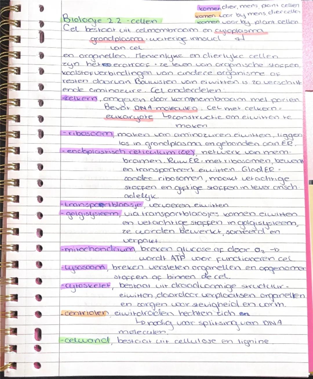 komen dier, mens plant cellen
komen voor by mens, diercelley
komen voor by plant cellen
Biologie 2.2-cellen
Cel bestaat uit celmembraam en