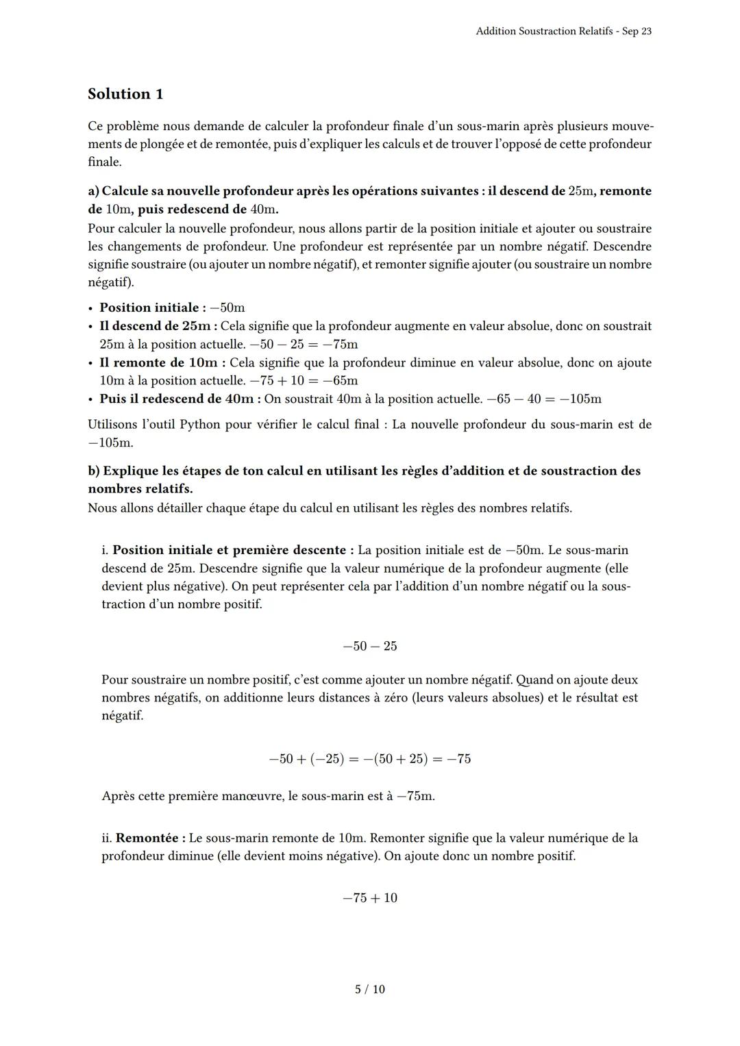 # Addition Soustraction Relatifs
Généré par Knowunity.fr - Sep 23
Description: Cet examen couvre l'addition et la soustraction des nombres